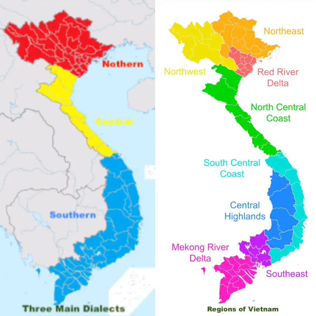 Languages in Vietnam 8 Vietnam country map showing North, South and Central